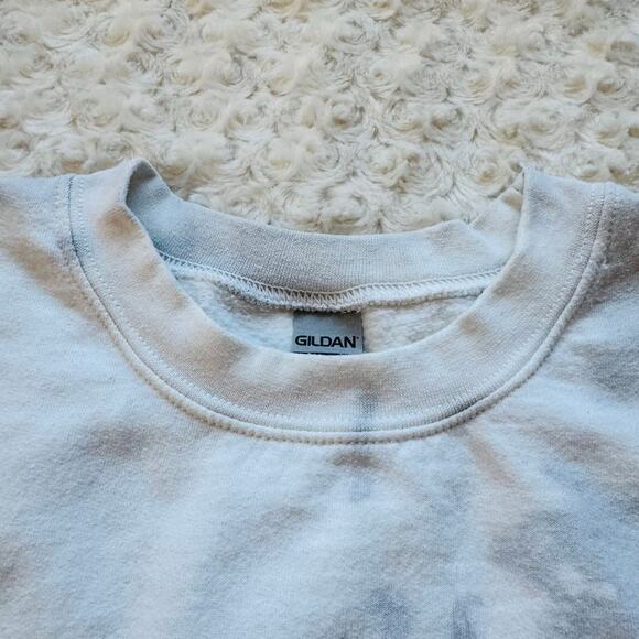 Gildan Tie Dye Marbled White Grey Cotton Crewneck Pullover Sweatshirt Sz Large - Picture 5 of 8